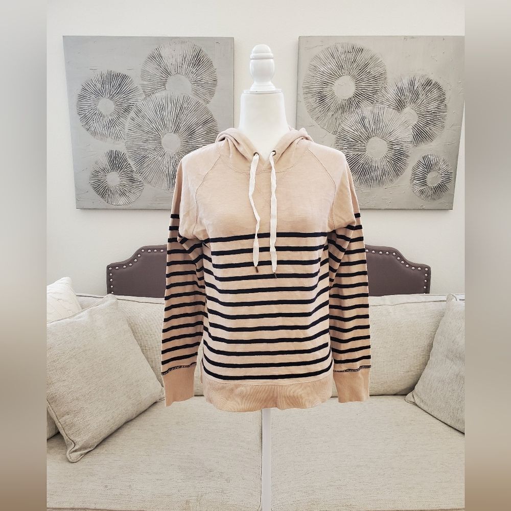 🌹 J. CREW 🌹 Striped Cotton Hoodie - [Size Small, Beige/Navy]